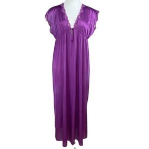 Vintage 70s Purple Womens (L) Nightgown Empire Lace‎ Tie Coquette Whimsigoth